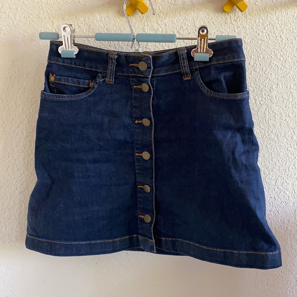 Button Down Denim Skirt with Pockets